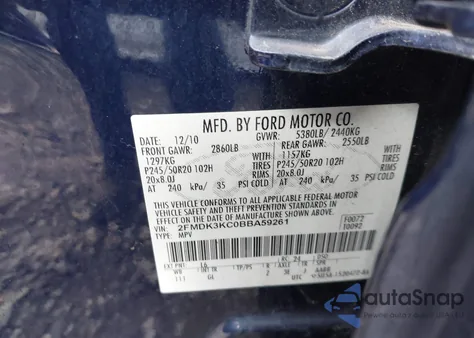 2011 Ford Edge Limited из США, поврежденный, VIN 2FMDK3KC0BBA59261